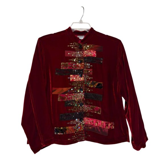 Vintage Patchwork Velvet Jacket M Silk Blend Sequined Art Glam Holiday Evening - Picture 2 of 10